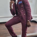 3 In 1 Men's Suits Coat Pants Vest Uniform Set-RED